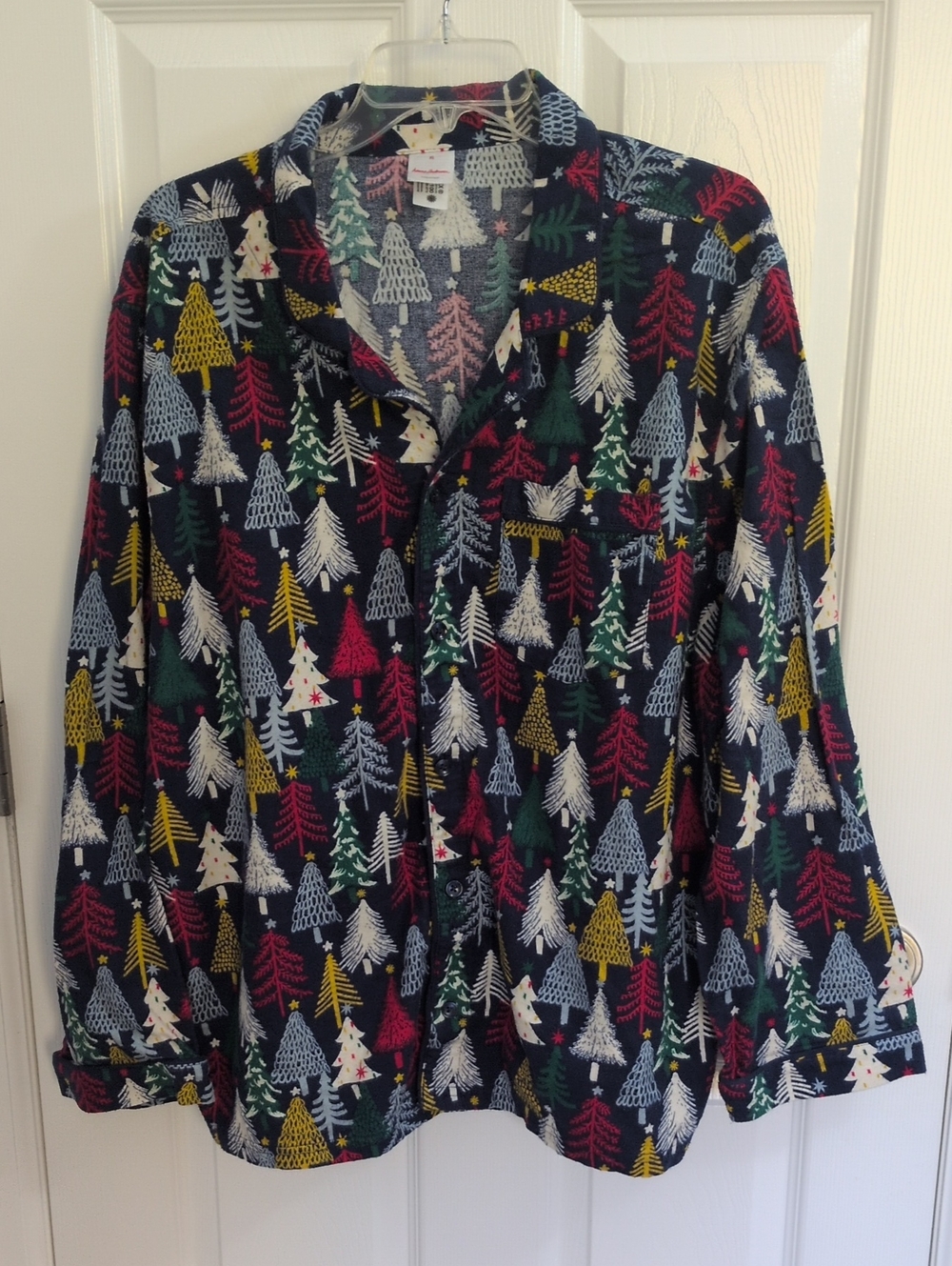 Hanna Andersson Women's Twinkly Trees On Navy Flannel Pajama Top - XL